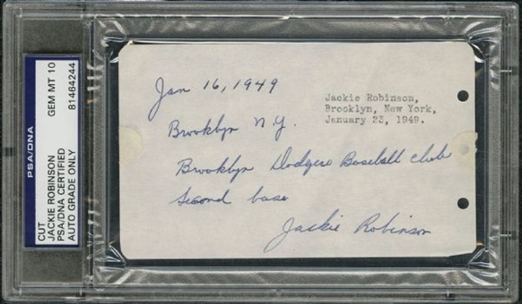 Jackie Robinson Cut Autograph 1949 Dated (PSA/DNA Gem Mint 10)